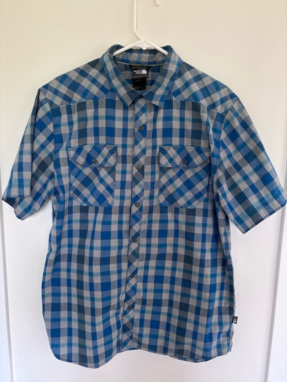 The North Face Blue Plaid Short-Sleeve Button-Down Shirt